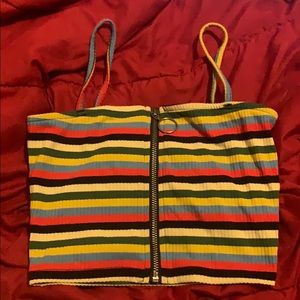 Colorful Striped Urban Outfitters Zip Up Crop Top